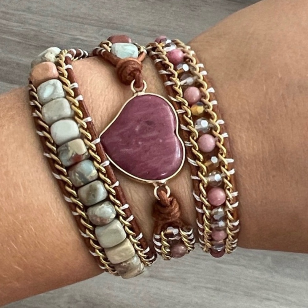 Dark pink heart wrap bracelet